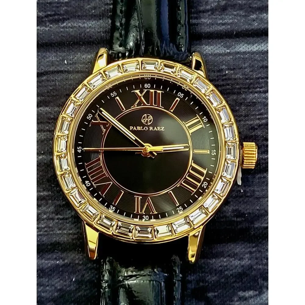 Rare Pablo Raez‎ 35mm Manhattan Gem Studded Black Roman Watch
